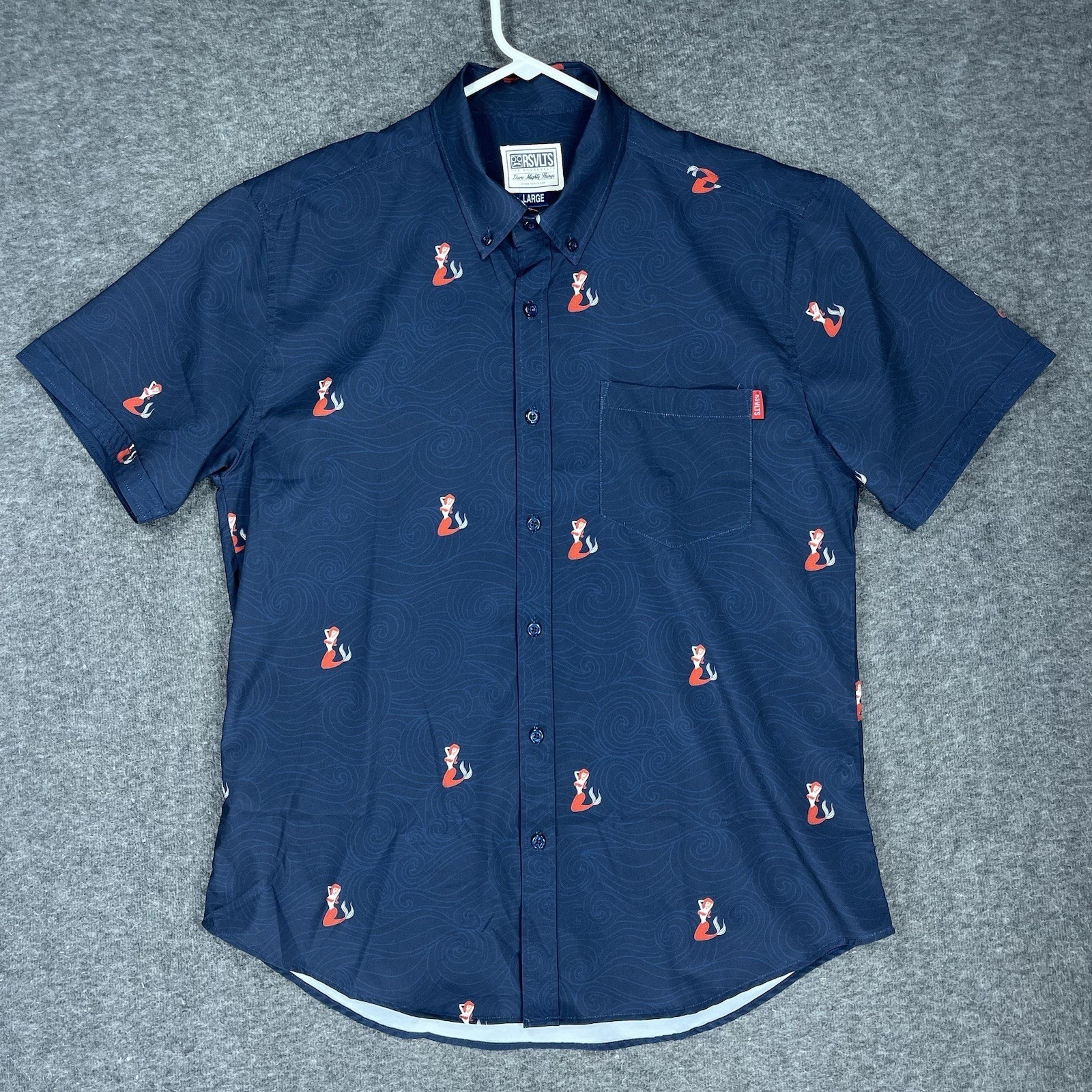 Rsvlts Shirt Men Large Navy La Sirena Mermaid Siren Short Sleeve Button Up Rare